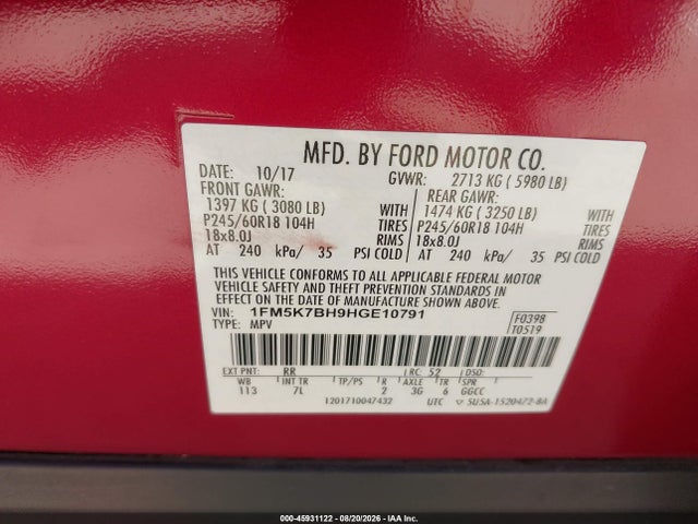 1FM5K7BH9HGE10791 Ford Explorer