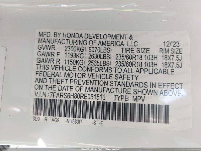 7FARS6H80RE051516 Honda Cr-v Hybrid Sport-l