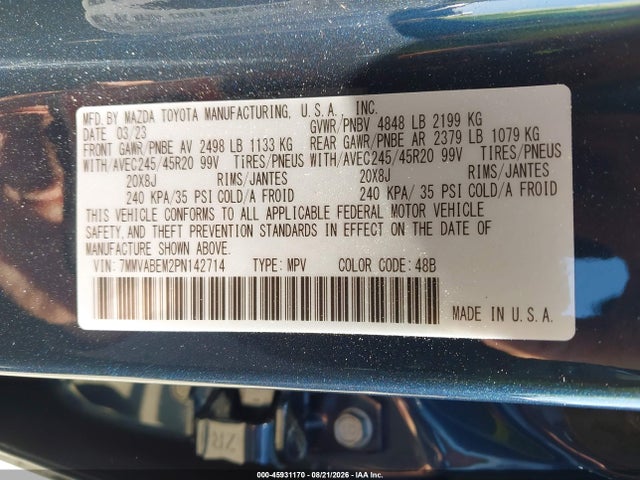 2023 Mazda Cx-50 2.5 S Premium Plus მანქანა იყიდება აუქციონზე, vin: 7MMVABEM2PN142714, აუქციონის ნომერი: 45931170