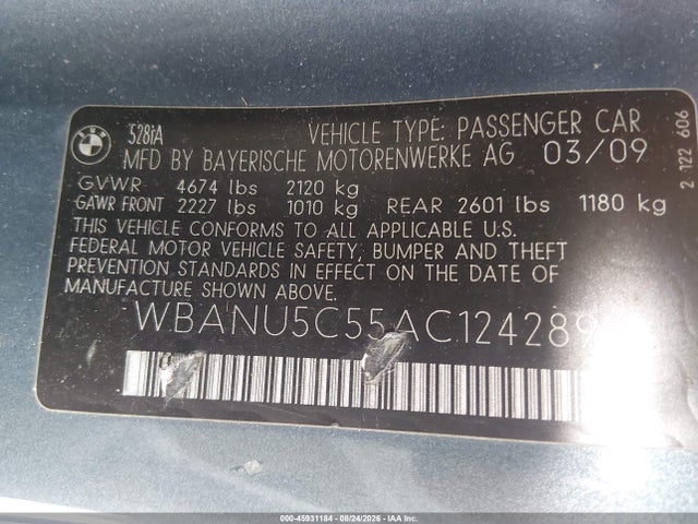 Aukcja sprzedaży 2010 Bmw 528i, vin: WBANU5C55AC124289, numer aukcji: 45931184