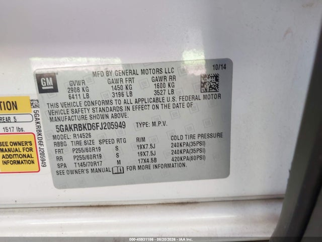 Продаж на аукціоні авто 2015 Buick Enclave Leather, vin: 5GAKRBKD6FJ205949, номер лоту: 45931186