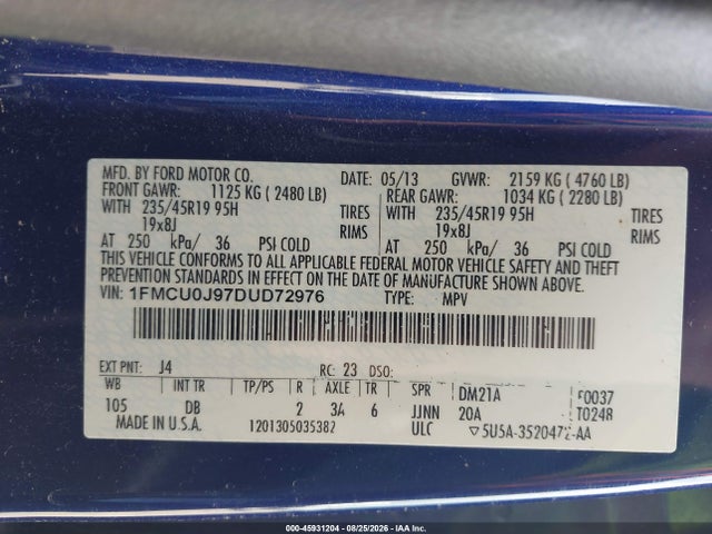 Продажа на аукционе авто 2013 Ford Escape Titanium, vin: 1FMCU0J97DUD72976, номер лота: 45931204