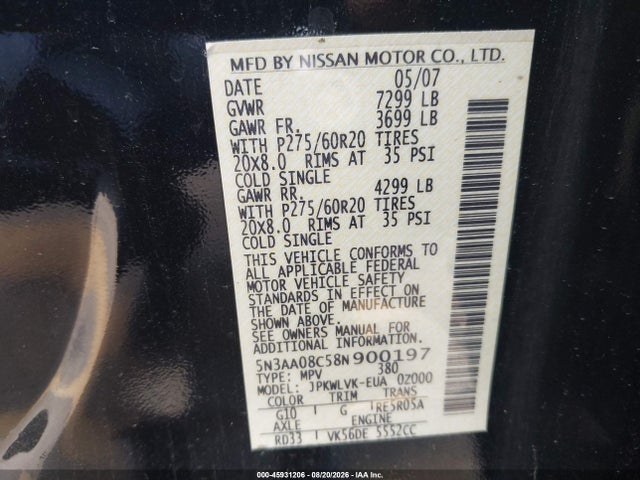 Продаж на аукціоні авто 2008 Infiniti Qx56, vin: 5N3AA08C58N900197, номер лоту: 45931206
