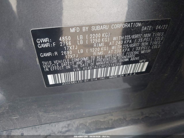4S4BTACC9P3214209 Subaru Outback Premium