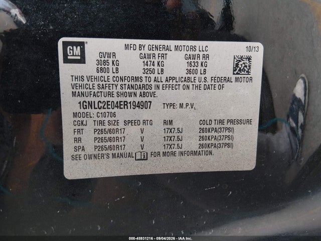 45931216 :رقم المزاد ، 1GNLC2E04ER194907 vin ، 2014 Chevrolet Tahoe Commercial مزاد بيع