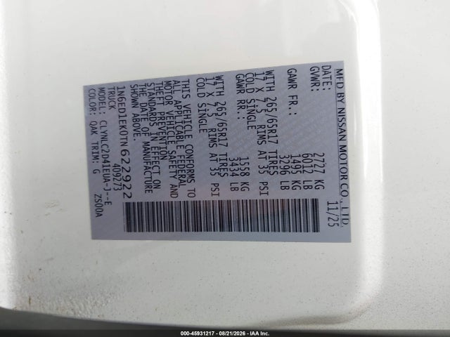 Продажа на аукционе авто 2026 Nissan Frontier Sv 4x4, vin: 1N6ED1EK0TN622922, номер лота: 45931217