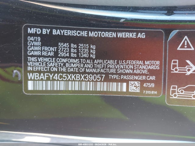 2019 Bmw M850i Xdrive მანქანა იყიდება აუქციონზე, vin: WBAFY4C5XKBX39057, აუქციონის ნომერი: 45931232