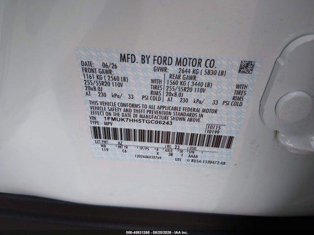 Продажа на аукционе авто 2026 Ford Explorer Platinum, vin: 1FMUK7HH5TGC06243, номер лота: 45931268