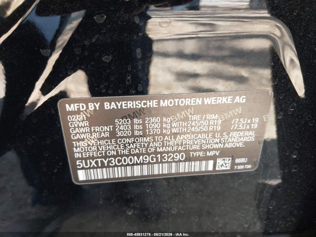 5UXTY3C00M9G13290 BMW X3 Sdrive30i