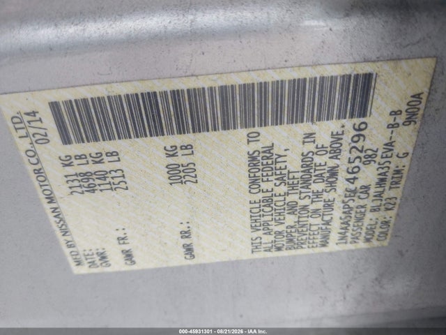 1N4AA5AP5EC465296 Nissan Maxima 3.5 Sv