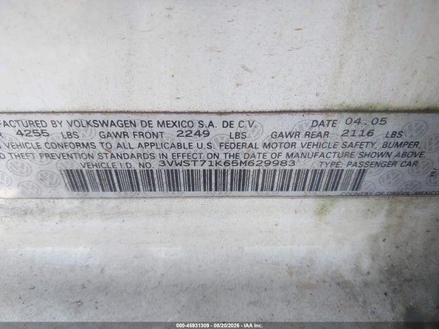 Продажа на аукционе авто 2005 Volkswagen Jetta Tdi, vin: 3VWST71K65M629983, номер лота: 45931309