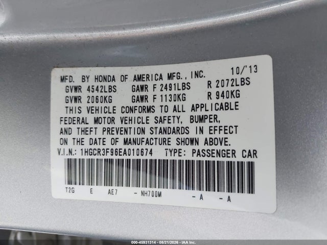 Honda Accord Touring 2014 1HGCR3F96EA010674 Image 9