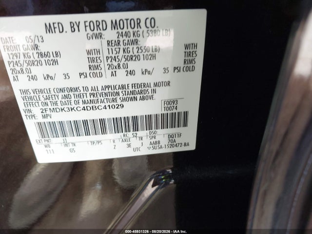 Aukcja sprzedaży 2013 Ford Edge Limited, vin: 2FMDK3KC4DBC41029, numer aukcji: 45931326