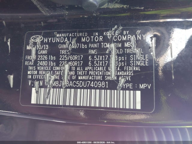 Aukcja sprzedaży 2013 Hyundai Tucson Gls, vin: KM8JU3AC5DU740981, numer aukcji: 45931350