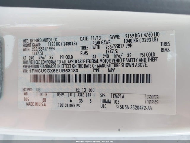 Ford ESCAPE SE 2014 1FMCU9GX6EUB53180 Image 9