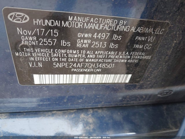 Hyundai SONATA SE 2016 5NPE24AF7GH348501 Image 9