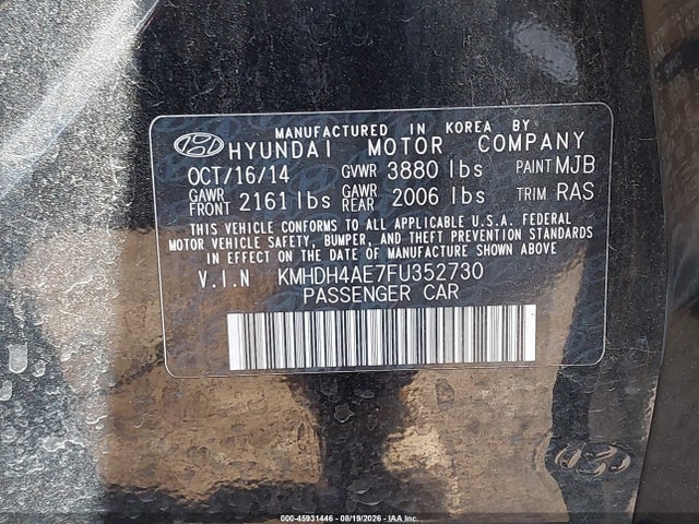 KMHDH4AE7FU352730 Hyundai ELANTRA SE