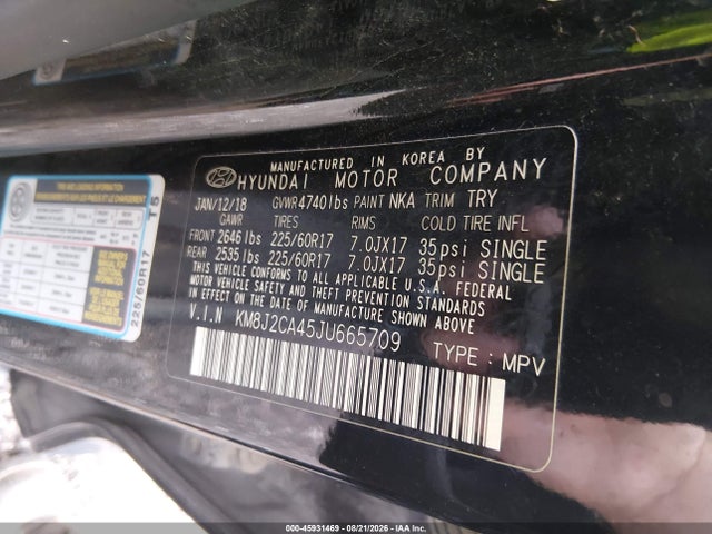Aukcja sprzedaży 2018 Hyundai Tucson Se, vin: KM8J2CA45JU665709, numer aukcji: 45931469