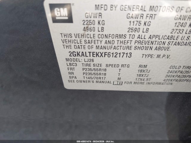 2015 Gmc Terrain Slt-2 მანქანა იყიდება აუქციონზე, vin: 2GKALTEKXF6121713, აუქციონის ნომერი: 45931474