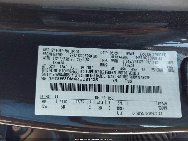 Auction sale of the 2024 Ford F-350 Lariat, vin: 1FT8W3DM4RED81125, lot number: 45931479