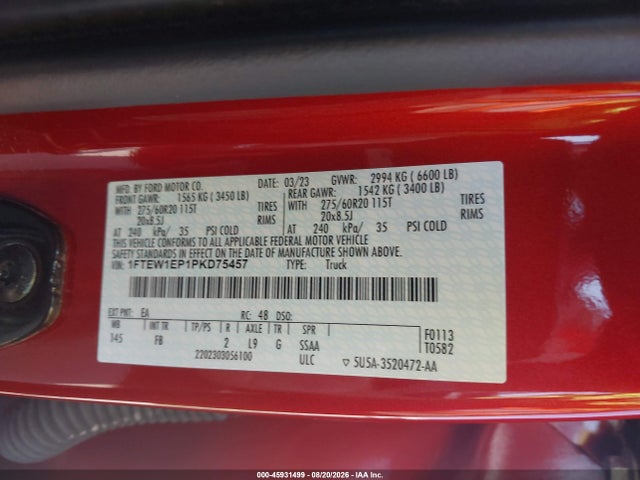 Продажа на аукционе авто 2023 Ford F150 Supercrew, vin: 1FTEW1EP1PKD75457, номер лота: 45931499