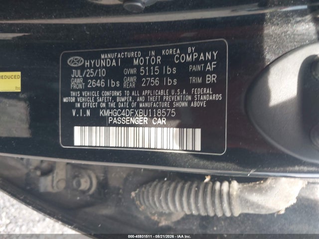 Продажа на аукционе авто 2011 Hyundai Genesis 4.6, vin: KMHGC4DFXBU118575, номер лота: 45931511
