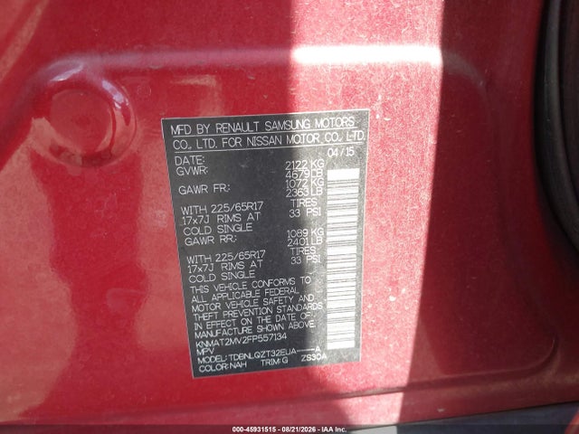 Nissan ROGUE SV 2015 KNMAT2MV2FP557134 Image 9