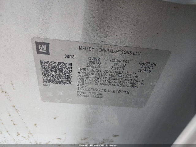 Продаж на аукціоні авто 2018 Chevrolet Malibu Lt, vin: 1G1ZD5ST9JF279312, номер лоту: 45931527