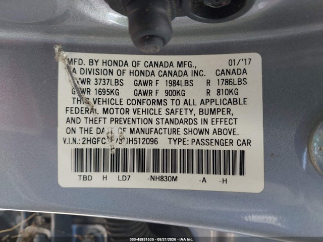 Honda CIVIC EX 2017 2HGFC2F78HH512096 Image 9