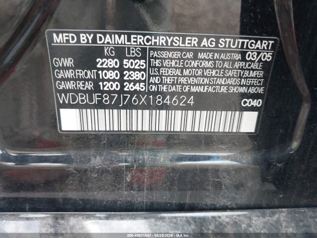 Aukcja sprzedaży 2006 Mercedes-benz E 350 4matic, vin: WDBUF87J76X184624, numer aukcji: 45931547