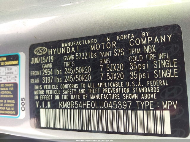 Продажа на аукционе авто 2020 Hyundai Palisade Limited, vin: KM8R54HE0LU045397, номер лота: 45931555