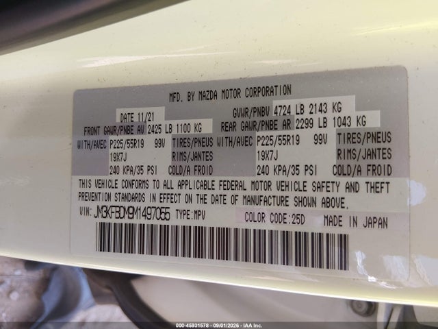 Продажа на аукционе авто 2021 Mazda Cx-5 Grand Touring, vin: JM3KFBDM9M1497055, номер лота: 45931578