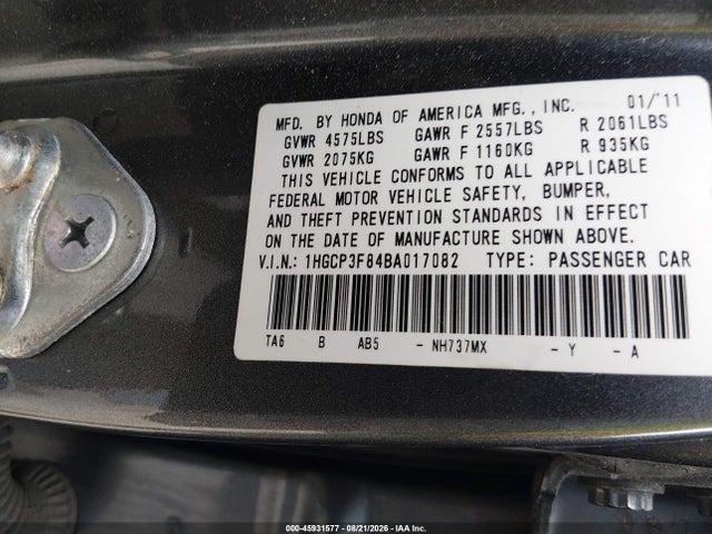 Продаж на аукціоні авто 2011 Honda Accord 3.5 Ex-l, vin: 1HGCP3F84BA017082, номер лоту: 45931577
