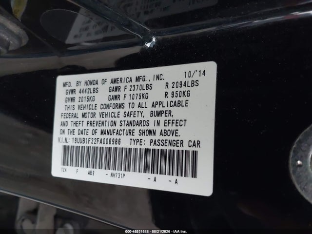Продажа на аукционе авто 2015 Acura Tlx, vin: 19UUB1F32FA006986, номер лота: 45931588