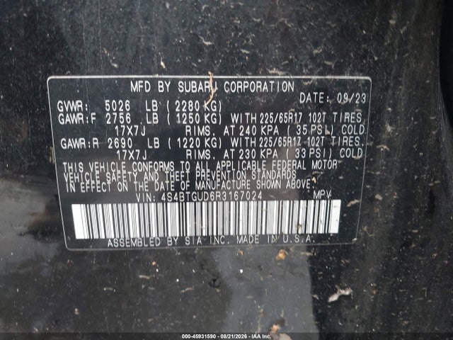 Aukcja sprzedaży 2024 Subaru Outback Wilderness, vin: 4S4BTGUD6R3167024, numer aukcji: 45931590