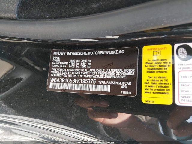 45931638 :رقم المزاد ، WBA3R1C53FK195375 vin ، 2015 Bmw 435i مزاد بيع