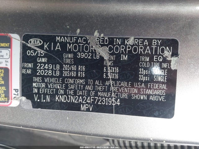 Продаж на аукціоні авто 2015 Kia Soul, vin: KNDJN2A24F7231954, номер лоту: 45931715