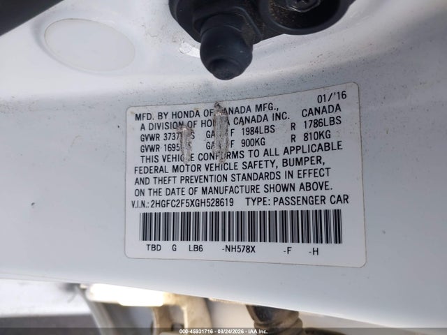 Aukcja sprzedaży 2016 Honda Civic Lx, vin: 2HGFC2F5XGH528619, numer aukcji: 45931716