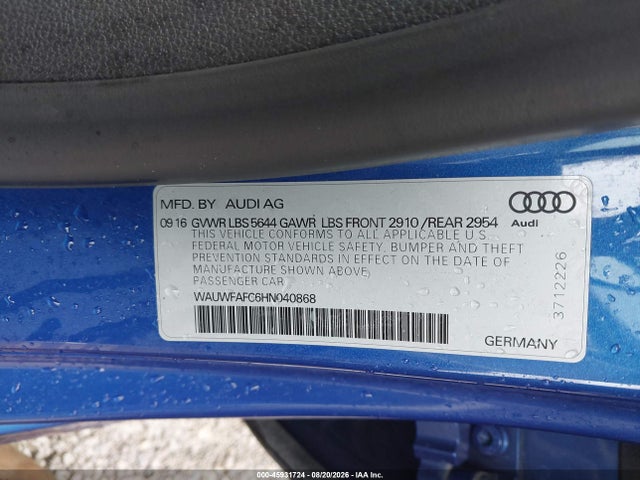 Aukcja sprzedaży 2017 Audi S7 4.0t Premium Plus, vin: WAUWFAFC6HN040868, numer aukcji: 45931724