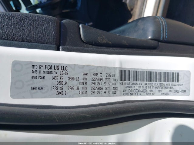45931727 :رقم المزاد ، 1C4RJEAG6KC643371 vin ، 2019 Jeep Grand Cherokee Upland 4x2 مزاد بيع