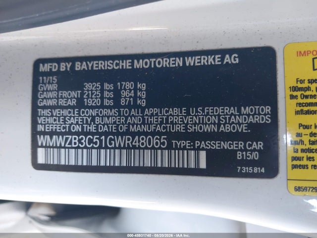 Aukcja sprzedaży 2016 Mini Countryman Cooper, vin: WMWZB3C51GWR48065, numer aukcji: 45931740