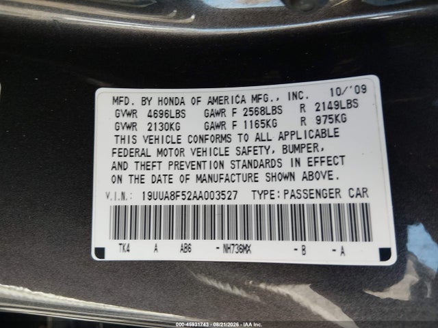 Продажа на аукционе авто 2010 Acura Tl 3.5, vin: 19UUA8F52AA003527, номер лота: 45931743