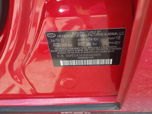 Aukcja sprzedaży 2021 Hyundai Sonata Se, vin: 5NPEG4JA3MH063490, numer aukcji: 45931747