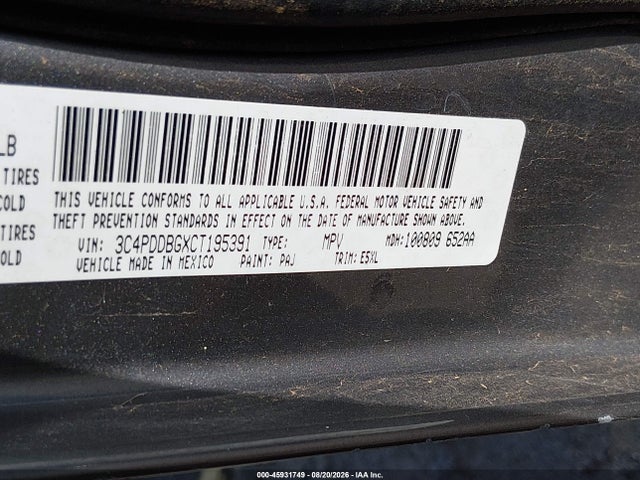 45931749 :رقم المزاد ، 3C4PDDBGXCT195391 vin ، 2012 Dodge Journey Sxt مزاد بيع