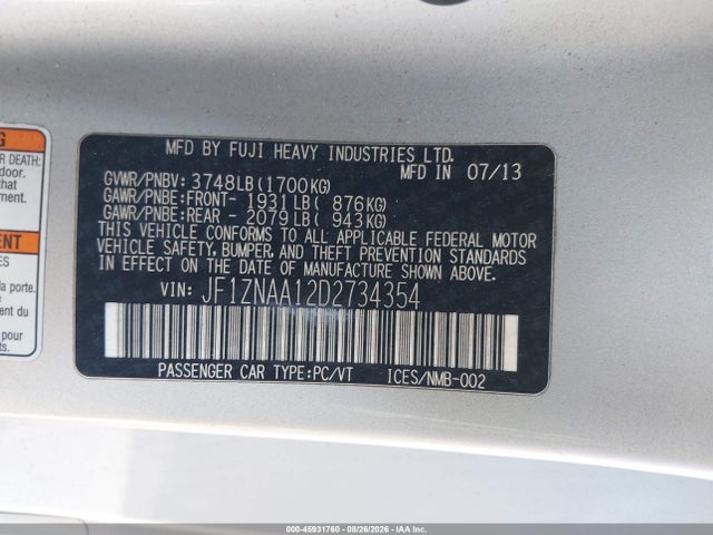 Aukcja sprzedaży 2013 Scion Fr-s, vin: JF1ZNAA12D2734354, numer aukcji: 45931760