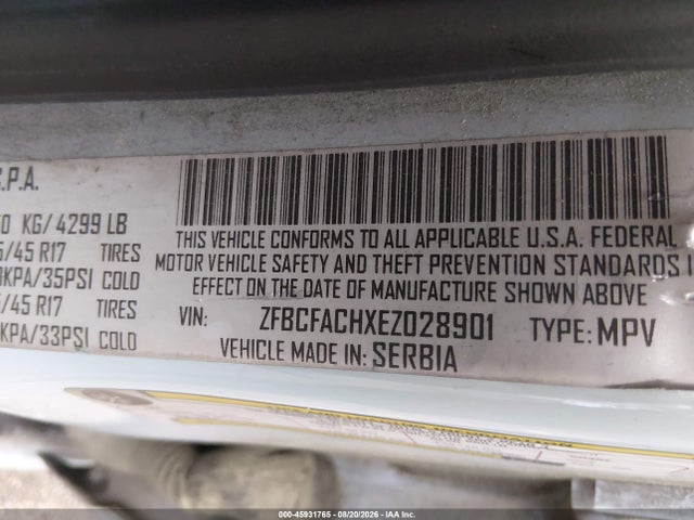 2014 Fiat 500l Lounge მანქანა იყიდება აუქციონზე, vin: ZFBCFACHXEZ028901, აუქციონის ნომერი: 45931765