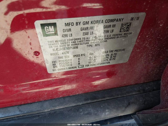 Продаж на аукціоні авто 2019 Buick Encore Fwd Preferred, vin: KL4CJASB7KB713896, номер лоту: 45931786