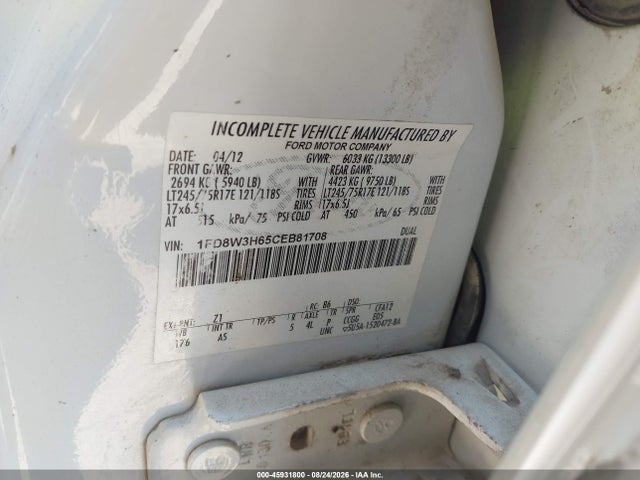 Продажа на аукционе авто 2012 Ford F-350 Chassis Xl, vin: 1FD8W3H65CEB81708, номер лота: 45931800