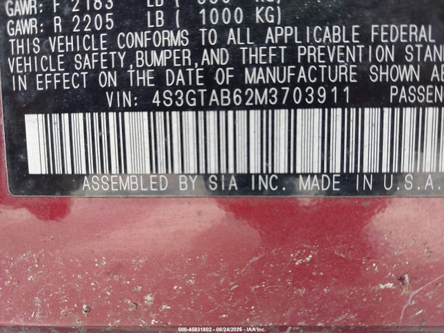 45931802 :رقم المزاد ، 4S3GTAB62M3703911 vin ، 2021 Subaru Impreza مزاد بيع