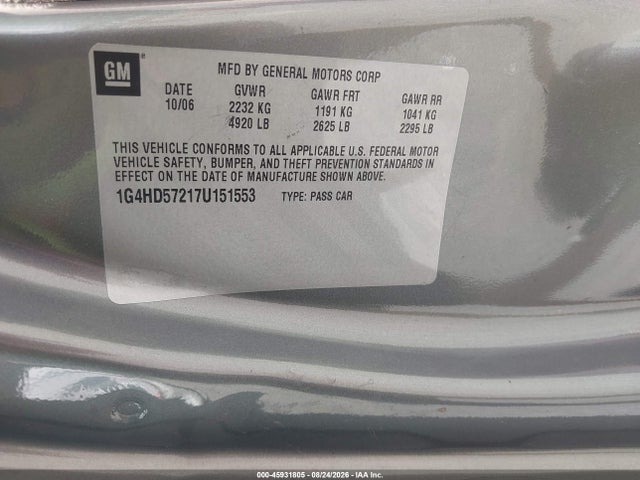 45931805 :رقم المزاد ، 1G4HD57217U151553 vin ، 2007 Buick Lucerne Cxl مزاد بيع